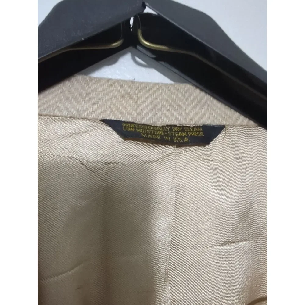 Adams Row Mens 100%‎ Wool Herringbone Blazer Beige Tan Elbow Patches Sport Coat